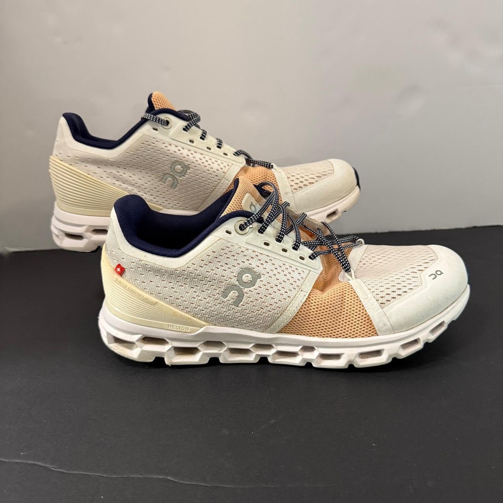 On Cloudstratus Women Running Shoes White Almond Navy Blue W8 EUR 39